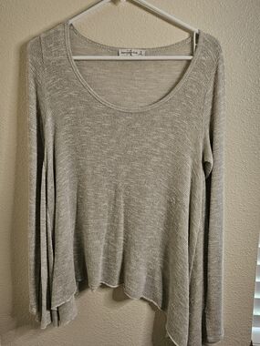 Abercrombie & Fitch Scoop Neck Long-Sleeve Knit Top - Light Gray